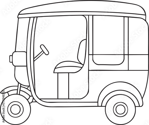 Auto rickshaw outline drawing illustration representing urban mobility and design theme