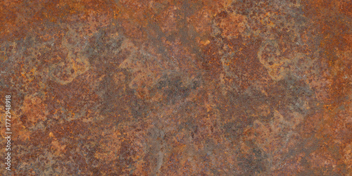 Panoramic grunge rusted metal texture, rust and oxidized metal background. Old metal iron panel.