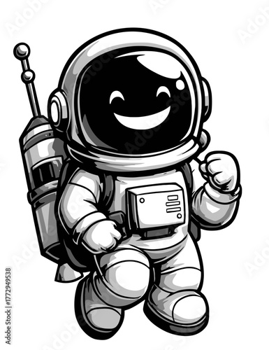 Cute Cartoon Astronaut Character With Jetpack Black