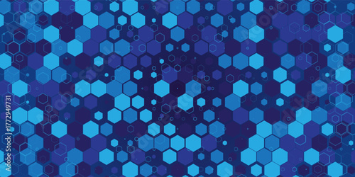 Abstract Digital Blue Hexagons Business or Science Background. Medical Research or Tech Innovation Online Webinar Presentation Event. Conference or Forum Vector Illustration Backdrop.