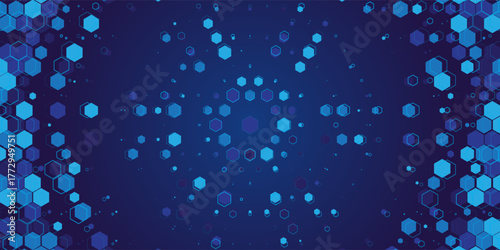 Abstract Digital Blue Hexagons Business or Science Background. Medical Research or Tech Innovation Online Webinar Presentation Event. Conference or Forum Vector Illustration Backdrop.
