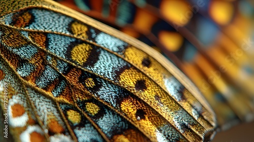 Macro photo showing butterfly wing texture in vibrant natural abstract colors