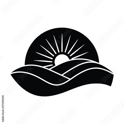Desert Sun Over Dunes Icon Vector