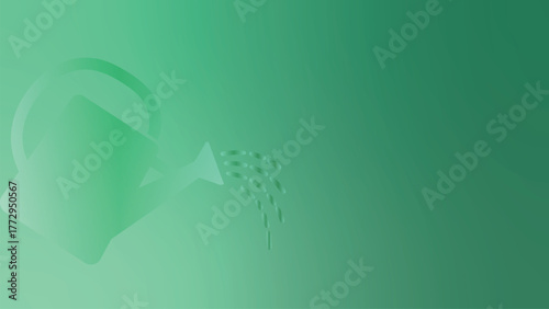 A light green watering can with water pouring out on a green background