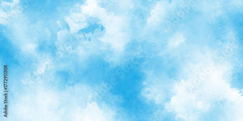 Abstract beautiful cerulean blue watercolor wash texture background wallpaper, Light blue with watercolor. gradient light white sky background, watercolor stain with hand paint pattern on blue canvas.