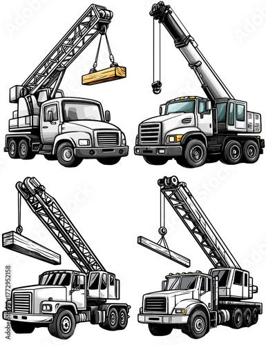 Detailed Construction Cranes Set Heavy Machinery Illustrations