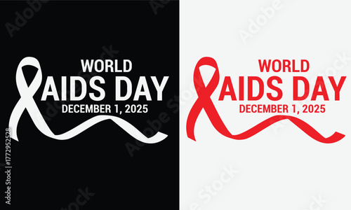 World AIDS Day Awareness Typography T-Shirt Design | Red Ribbon Hope and Support Graphic	
