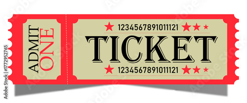 Ticket Vintage Admit One Vector Illustration for Events and Entertainment Graphic Design Template with Serial Number Stars and a Classic Aesthetic Perfect for Promotions and Invitations