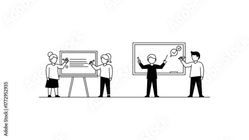 Students are writing on the whiteboard