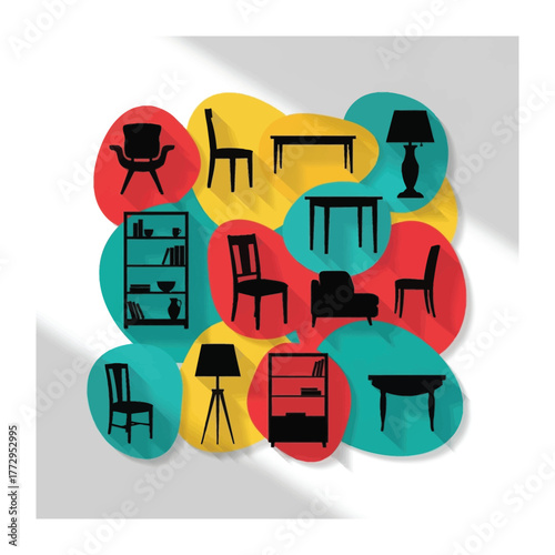 Furniture Silhouette Arrangement: An arrangement of various furniture silhouettes, thoughtfully arranged, showcasing a range of home decor options and interior design concepts.