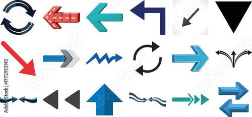 Assortment of diverse arrow symbols and icons for navigation and direction