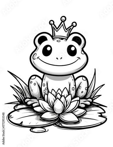 Charming Cartoon Frog Princess On Lilypad Black