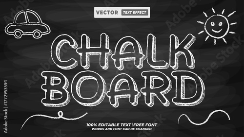 Customizable chalkboard handwriting comic crayon 3d typography for children. Back to school creative classroom book title editable typography design. 