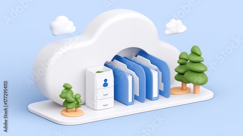 Cloud storage solution for business files digital environment 3d illustration modern design remote work concept