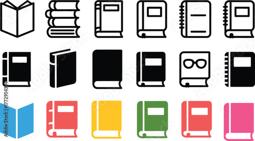 Collection of Book Icons in Various Styles .