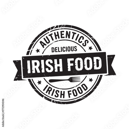 Authentic delicious irish food stamp with fork graphic