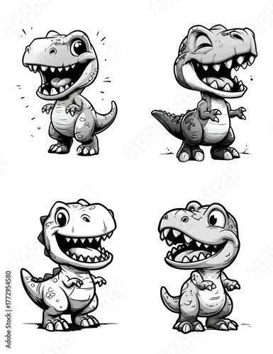 Cute Cartoon Tyrannosaurus Rex Set Playful Dinosaur