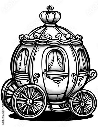 Intricate Vintage Pumpkin Carriage Sketch Fairytale Illustration