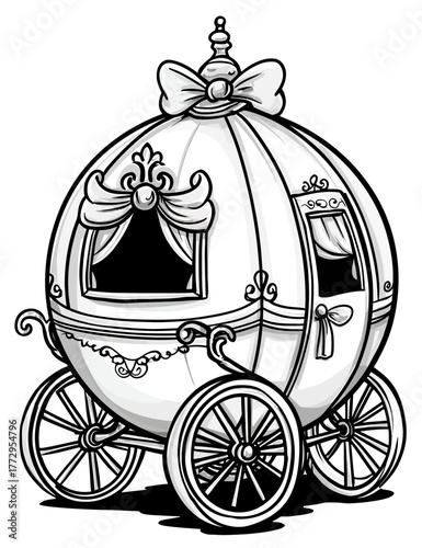 Vintage Fairytale Pumpkin Carriage Sketch Black And