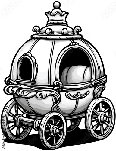 Vintage Fairytale Carriage Sketch Black And White