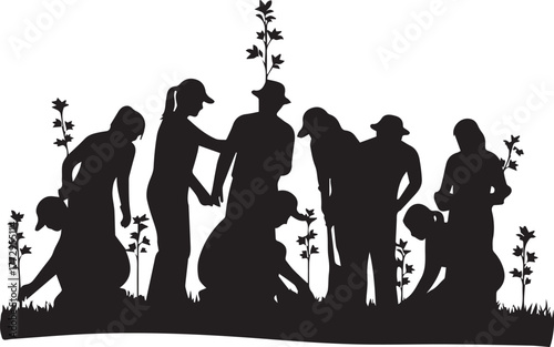 Diverse group of volunteers planting flowers together international volunteer day celebration