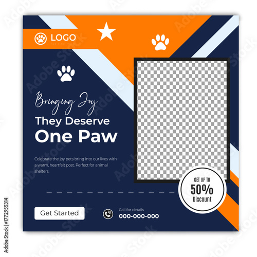 Modern Pet Care Social Media Banner for Animal Shelter Promotion