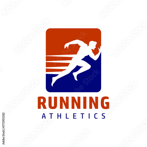 Running Man silhouette Logo with Finish ribbon, Marathon logo template, running club or sports club