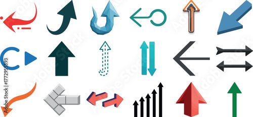 Assortment of various arrow symbols and icons in different styles and colors