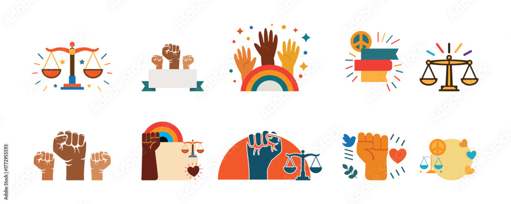 Fototapeta premium Human Rights Day Icons Collection. Social Justice and Equality Icons Collection. vector set of fire icons.