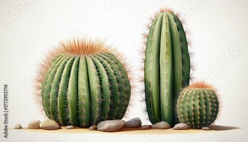 two cacti one tall and slender the other shorter and rounder stand against a white background background removed