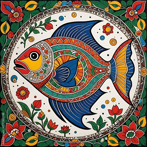 vector illustration of fish in abstract floral background