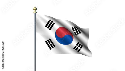 South Korea national Waving flag with flagpole on transparent background