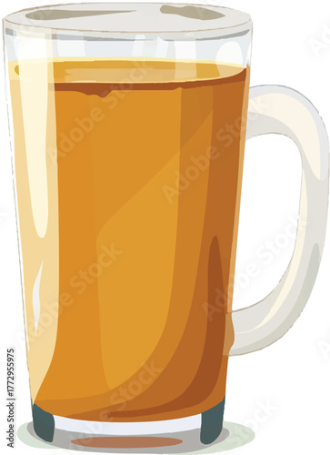 chai tea in a glass mug, a simple flat vector illustration with a white background, side view, in a cartoon style, 2d game art