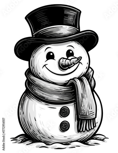 Vintage Style Snowman Vector Illustration With Hat