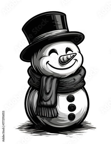 Vintage Style Snowman Vector Illustration With Top
