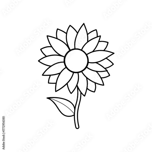 Simple sunflower outline on transparent background