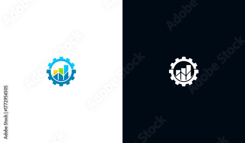 Economic growth chart gear logo, economic graph chart gear icon