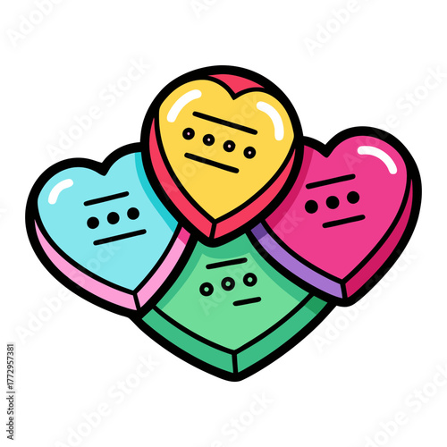 Colorful candy heart stack vector illustration for valentine's day sweet treat graphic design