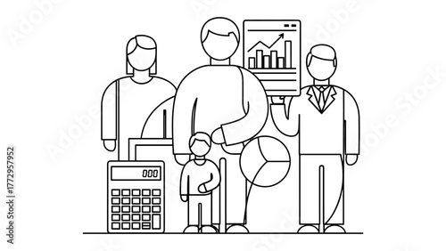 Business team with financial charts and calculator