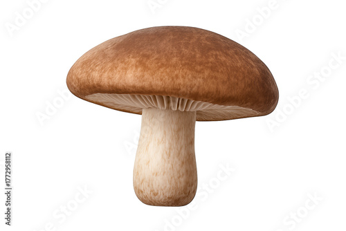 Brown-capped mushroom with pale stipe, isolated on transparent background