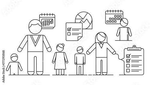 Family planning and business management with calendar and checklist isolated