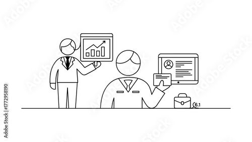 Two businessmen with graph and profile