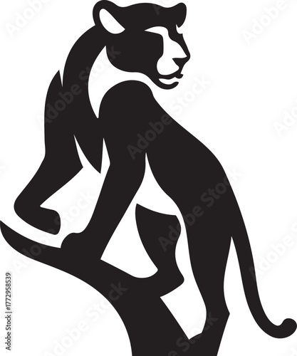 Black panther silhouette on tree branch animal big cat, Wild jungle cat vector design