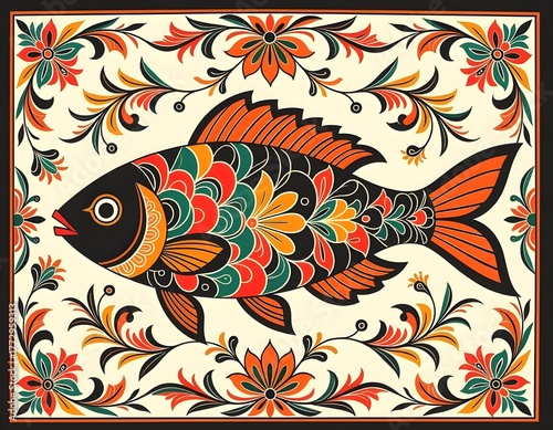seamless pattern with flowers and fish