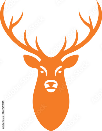 Orange deer head with antlers on white background, Elegant stag vector animal illustration