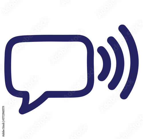 Vector illustration of a blue speech bubble symbol with wireless signal radiating