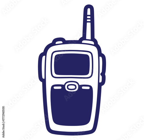 Vector illustration of a two way radio walkie talkie device in bold blue and white