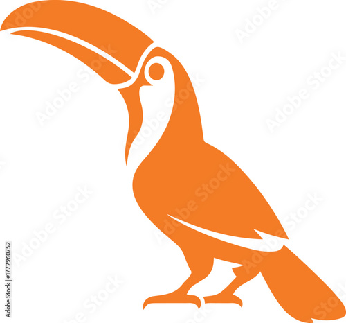 Orange toucan bird silhouette on white background, Tropical toucan vector illustration design