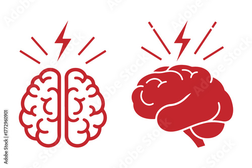 Red brain icons showing thought and idea