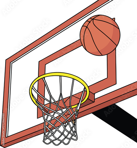 basketball hoop and ball in a basket
